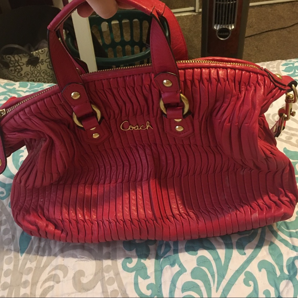 Red Ruched Coach Bag